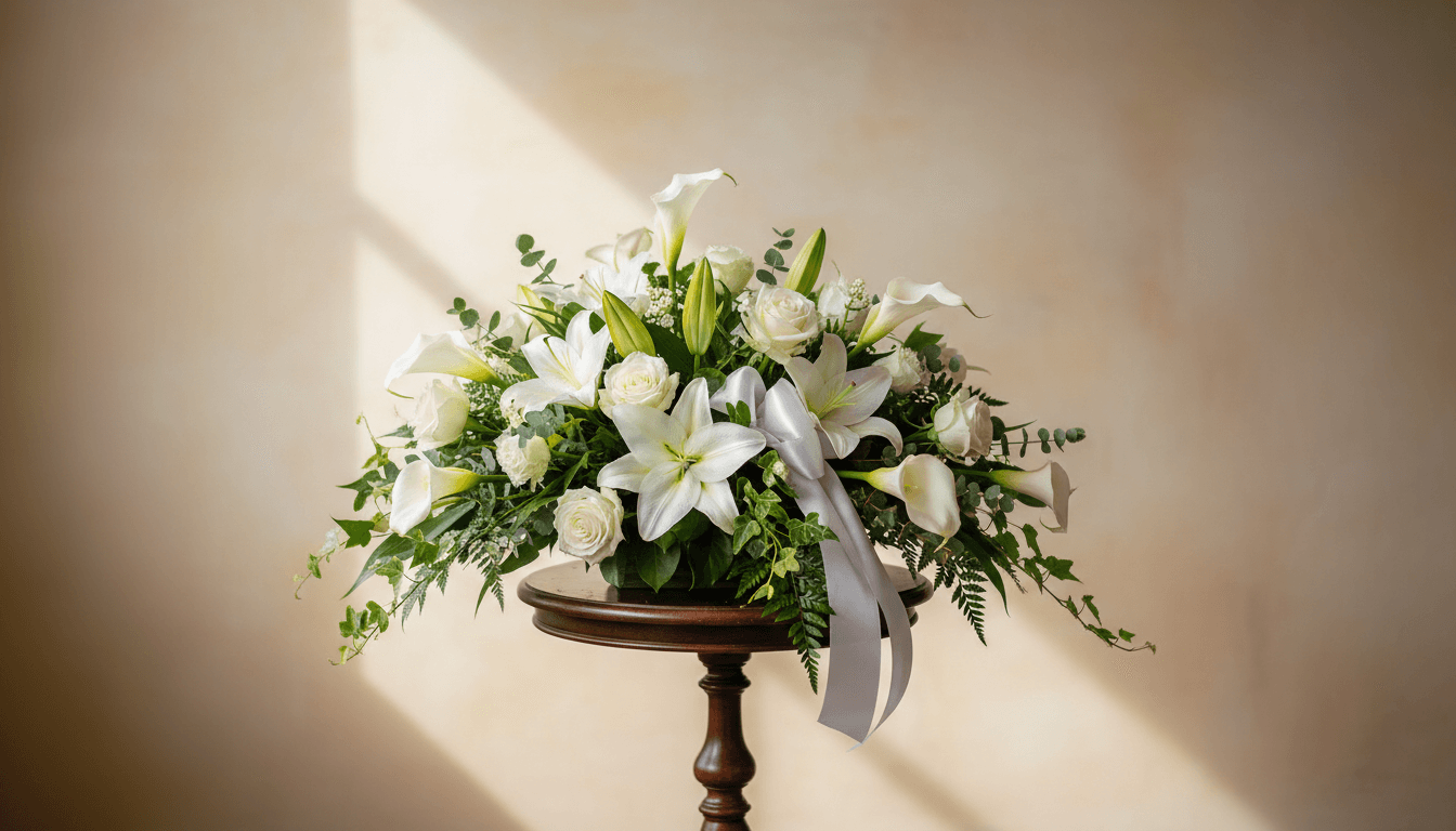 White lily sympathy arrangement