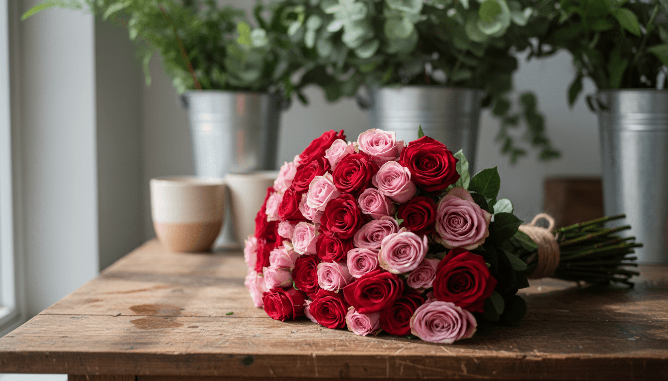 Ecuadorian roses in red and blush pink