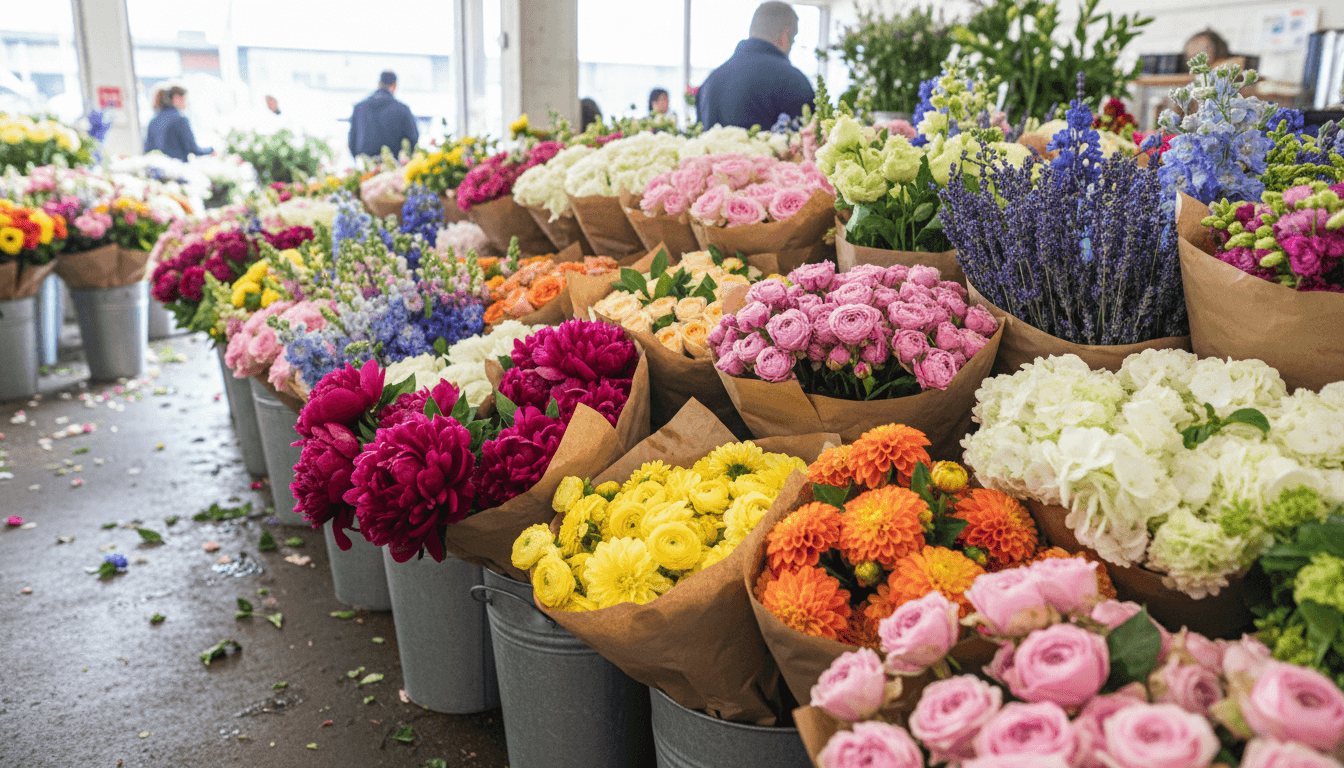Buckets of fresh seasonal wholesale flowers