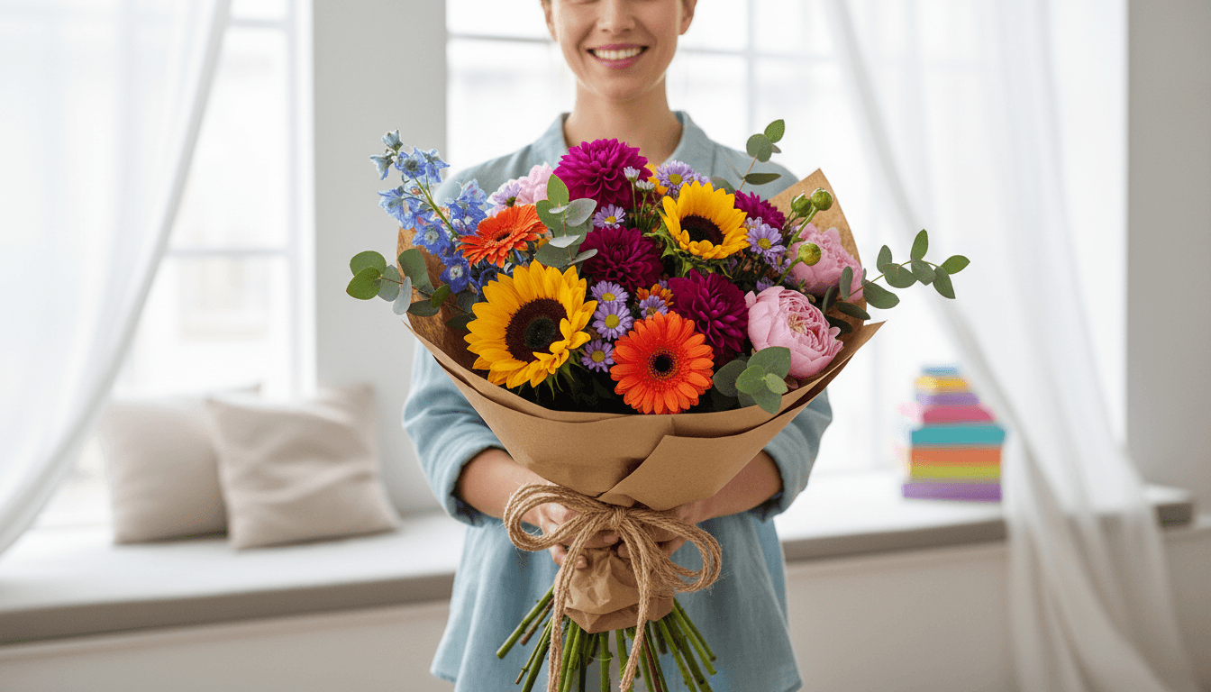 Colorful birthday bouquet in craft paper