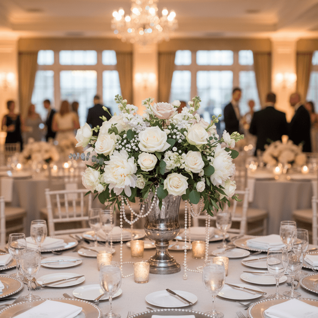 Elegant floral centerpiece at a wedding reception